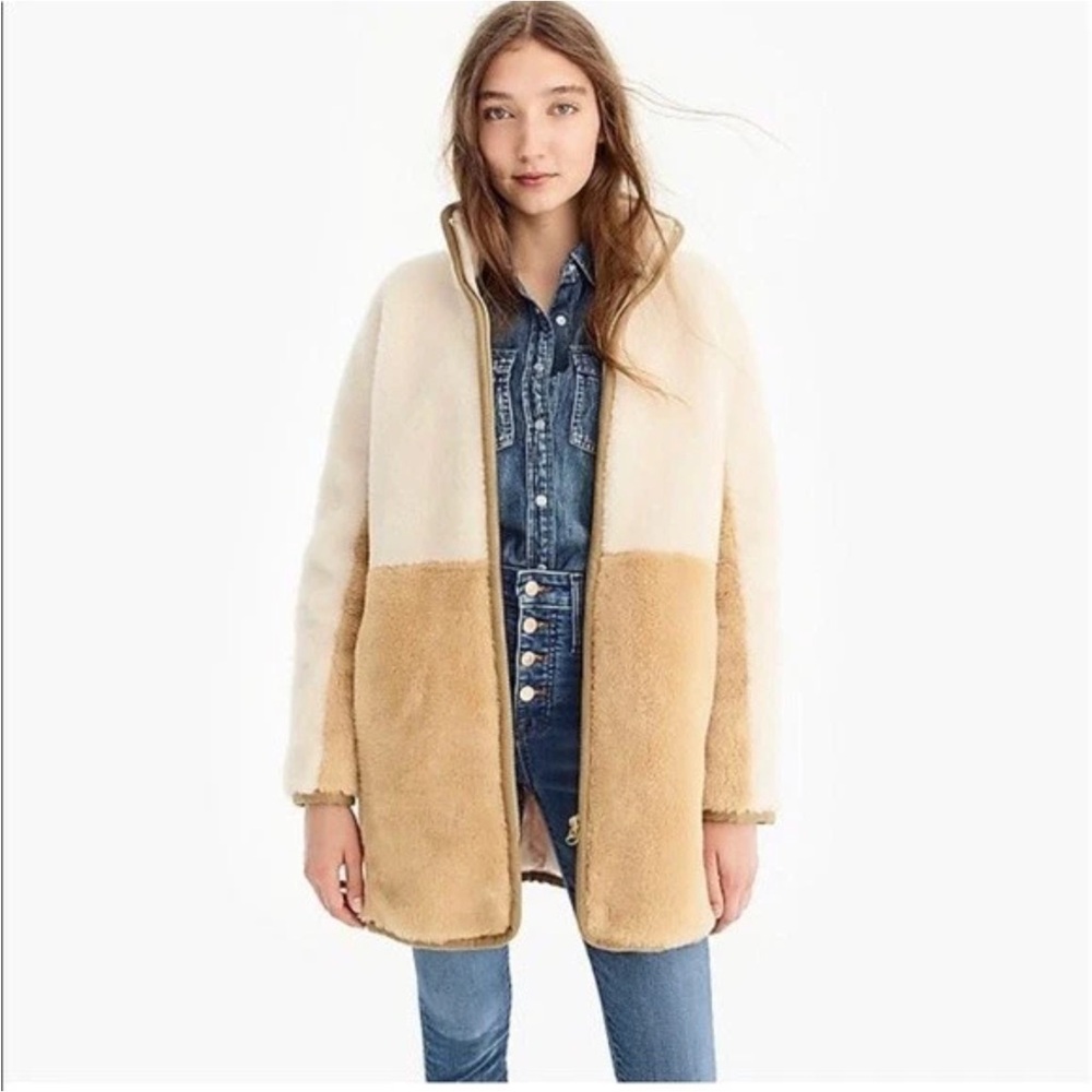 J. CREW COLOR  BLOCK  FAUX FUR TEDDY JACKET SZ S # WINTER #Block print